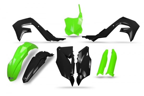 UFO Plastics Kit Black/Neon Green - Kawasaki