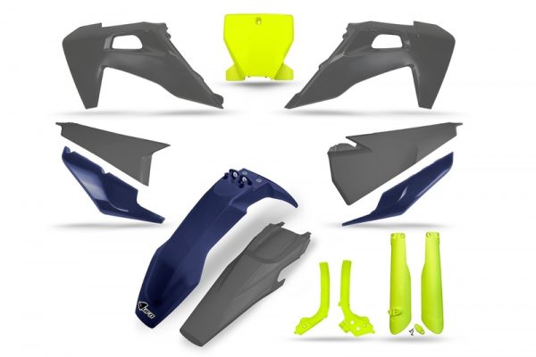 UFO Plastics Kit Neon Yellow/Blue/Grey - Husqvarna