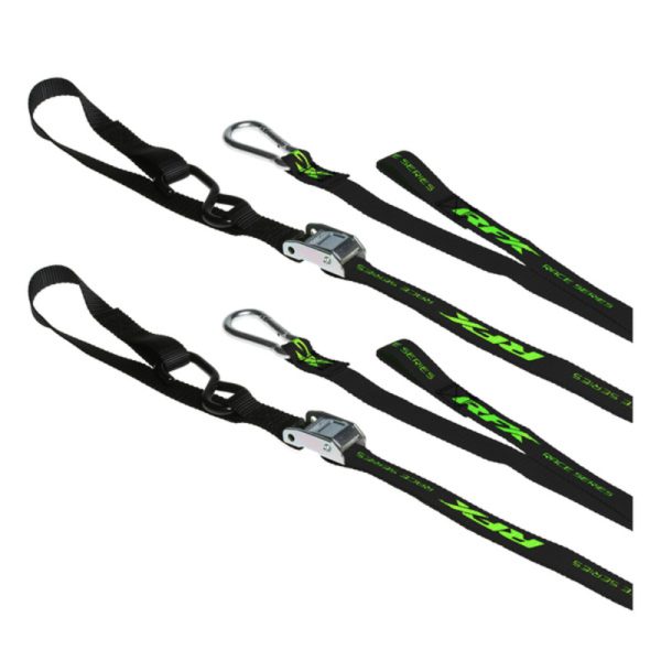 RFX Race Series 1.0 Tie Downs (Black/Hi-Viz LE) with extra loop and carabiner clip