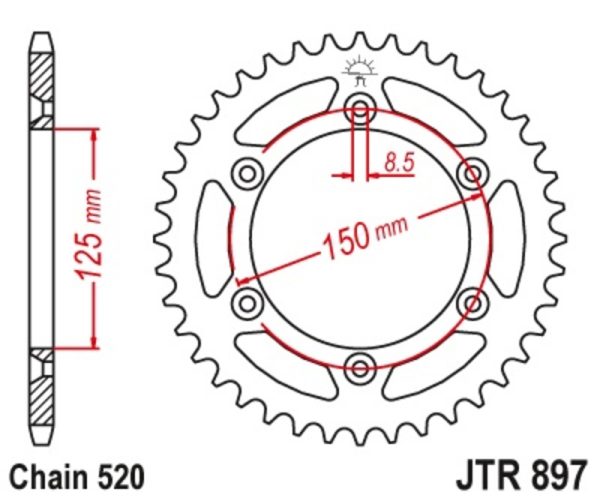 JT SPROCKETS Steel Standard Rear Sprocket 897 - 520