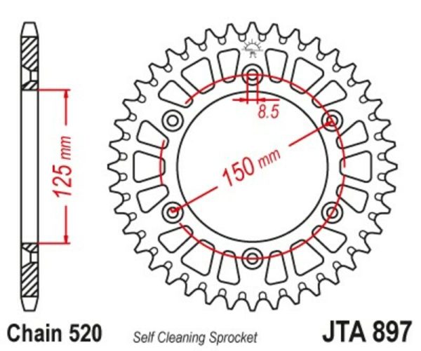 JT SPROCKETS Racelite Aluminium Black Rear Sprocket 897 - 520