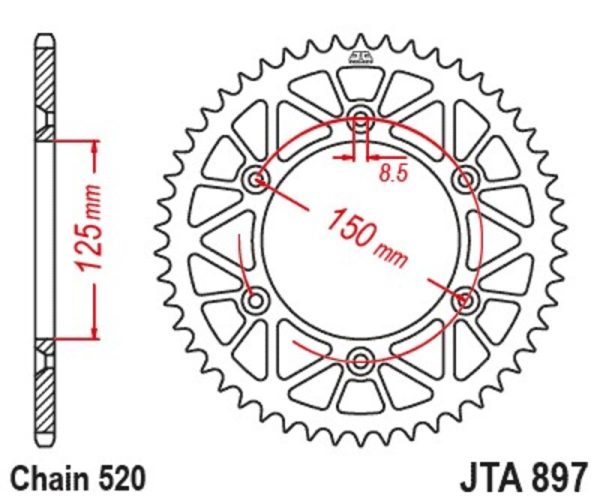 JT SPROCKETS Racelite Aluminium Black Rear Sprocket 897 - 520